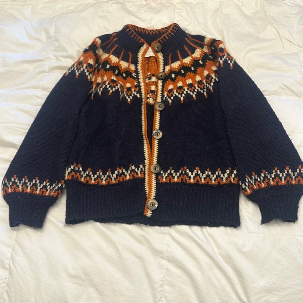 Doen blue orange baby alpaca and wool knit sweater